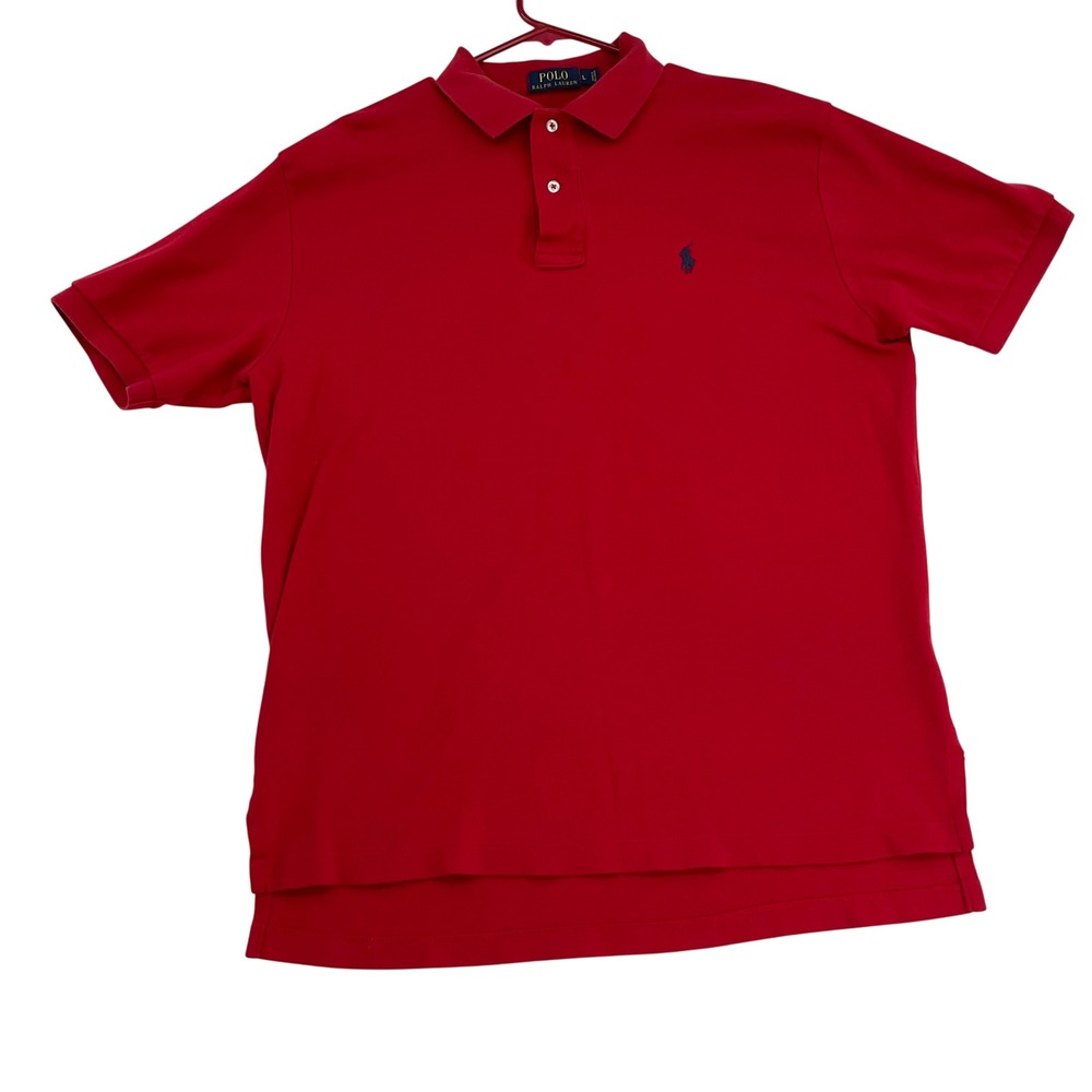 Polo Ralph Lauren Mens Large Red Short Sleeve Cotton Polo‎ Shirt Navy Blue Pony